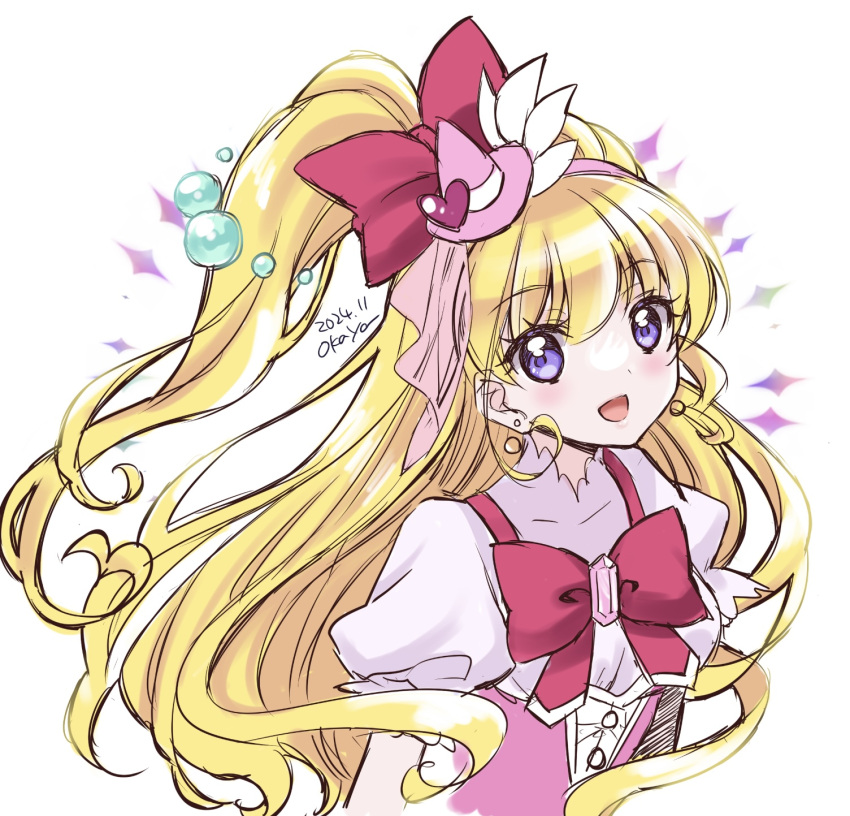 1girl, asahina_mirai, blonde_hair, blush, cure_miracle, diamond-shaped_brooch, diamond_brooch, folded_braid