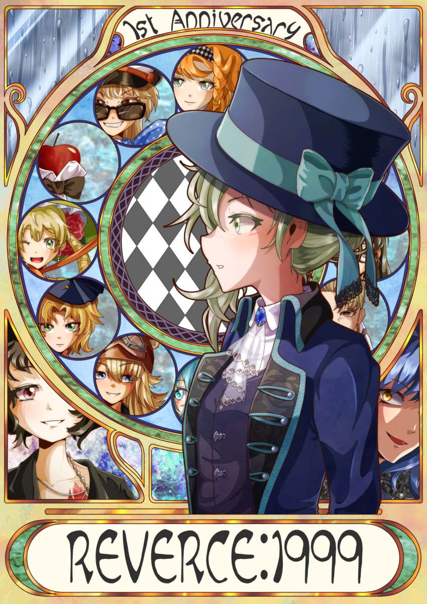 anniversary, apple, apple_(reverse:1999), ascot, black_bow, black_bowtie, black_hair, blonde_hair