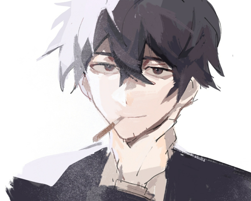 1boy, beard_stubble, beiquqian, black_eyes, black_hair, black_jacket, chinese_commentary, cigarette