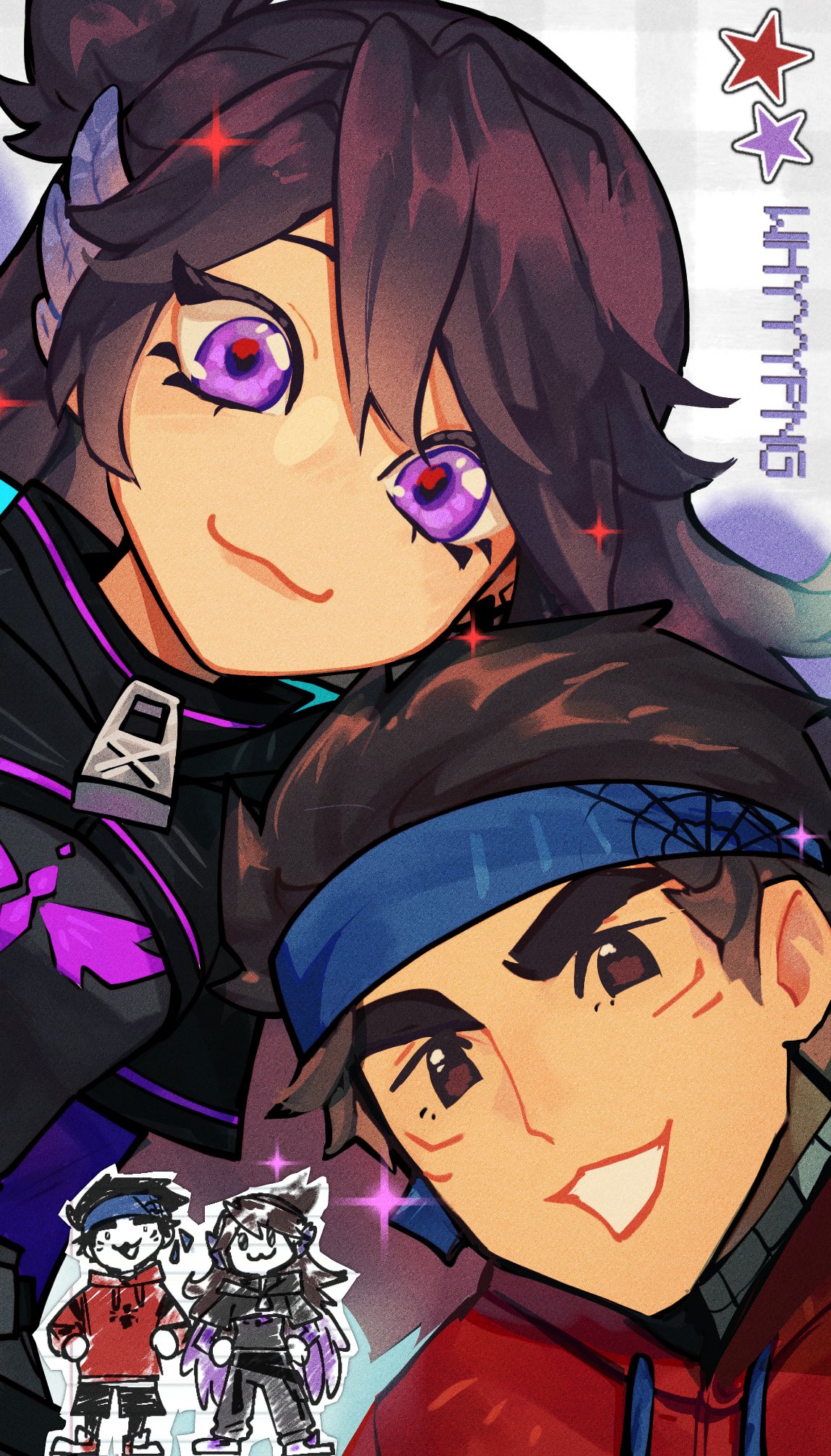 1boy, 1girl, :3, animal_ears, bird_ears, bird_girl, bird_wings, blue_headband