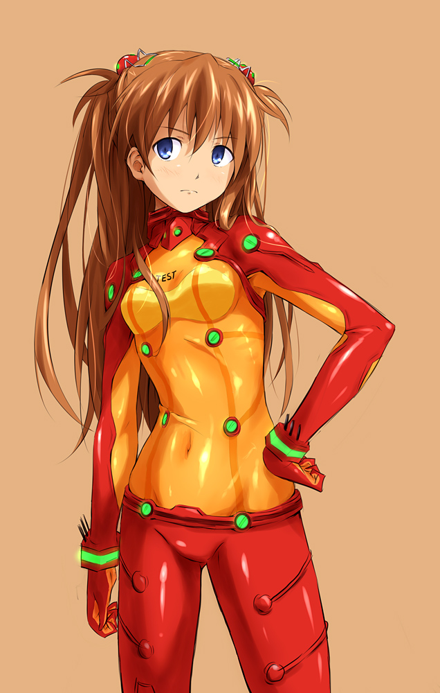 brown_hair, chikuyama, evangelion:_2.0_you_can_(not)_advance, hand_on_hip, hips, latex, long_hair, navel