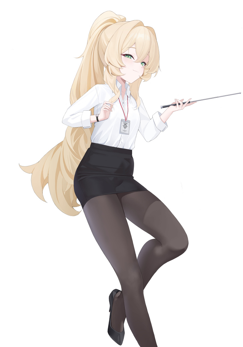 1girl, absurdres, black_pantyhose, black_skirt, blonde_hair, blue_archive, closed_mouth, collarbone