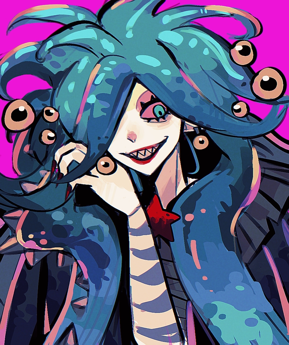 1girl, blue_eyes, blue_hair, chinese_commentary, colored_sclera, commentary_request, eyeball_earrings, eyelashes