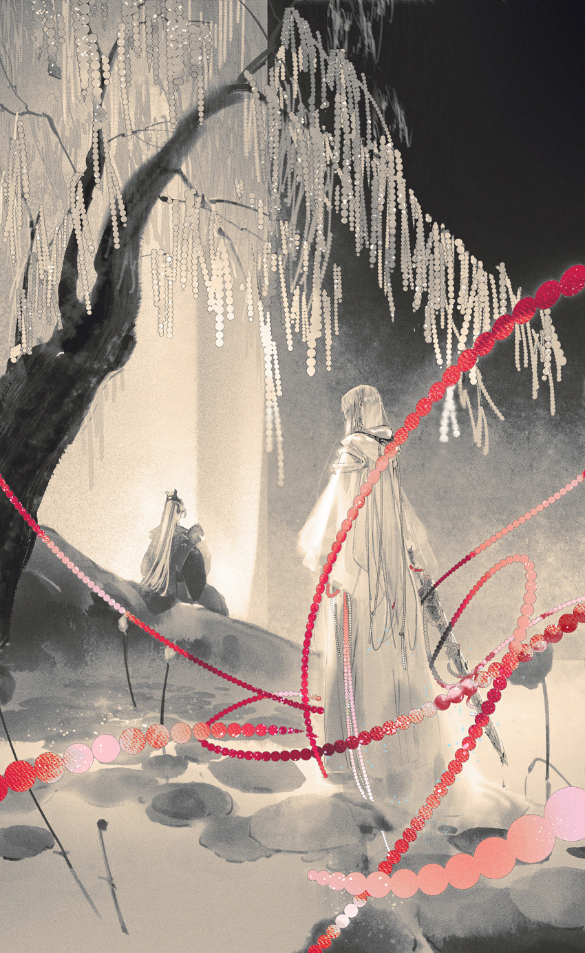 11zhigui, 2boys, beads, braid, chinese_clothes, facing_another, from_behind, full_body