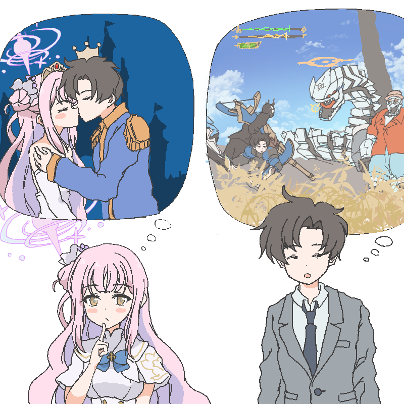 1boy, 1girl, binah_(blue_archive), black_hair, black_suit, blue_archive, blush, blush_stickers