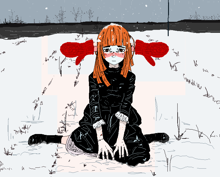 1girl, bare_tree, black_boots, black_dress, bleeding, blood, blood_on_arm, blood_on_face