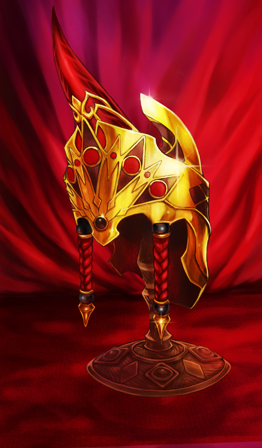 commentary, fate/grand_order, fate_(series), gold_helmet, helmet, lasengle, no_humans, official_art
