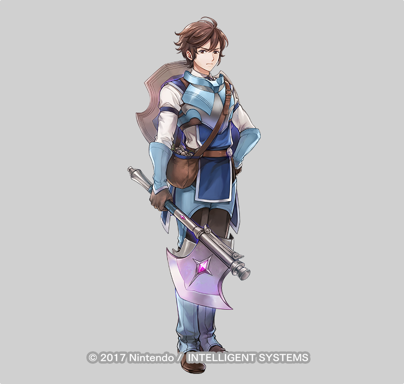 1boy, aged_down, axe, brown_eyes, brown_gloves, brown_hair, copyright_notice, fire_emblem