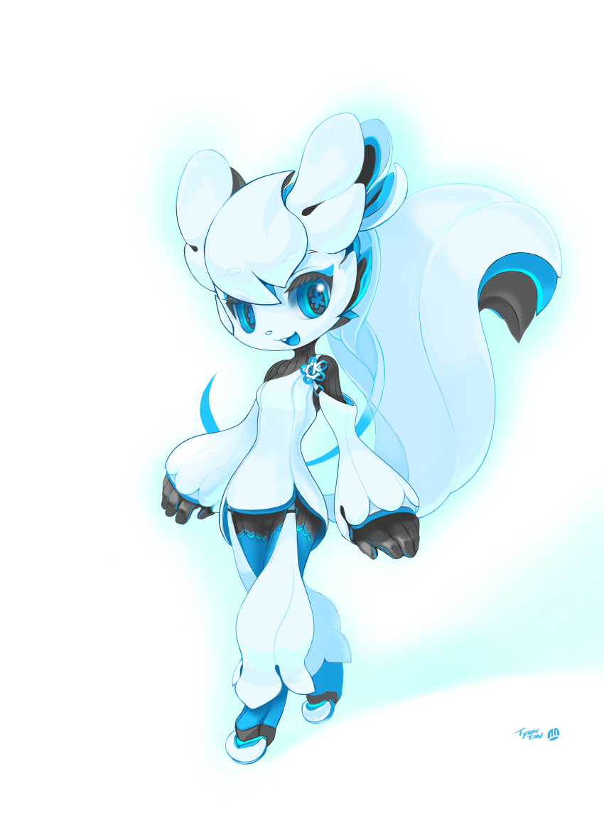 absurdres, animal_ears, black_gloves, blue_eyes, chinese_commentary, colored_skin, commentary, digitigrade