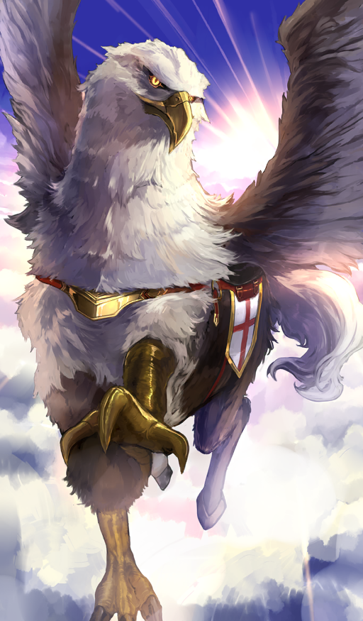 clouds, cloudy_sky, commentary, creature_focus, fate/grand_order, fate_(series), flying, hippogriff