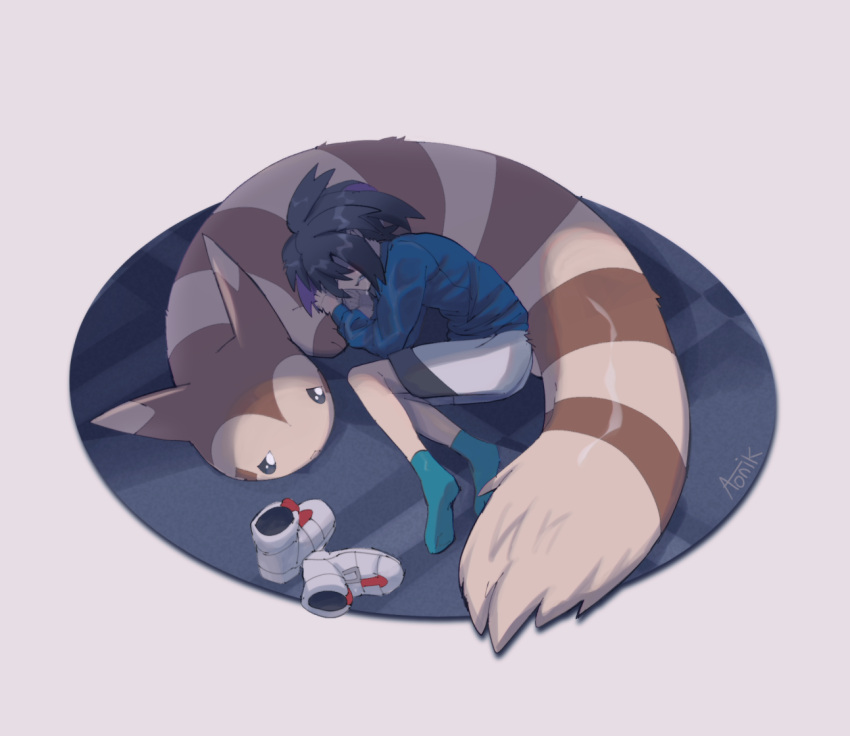 1boy, aonik, black_hair, blue_shirt, blue_socks, closed_mouth, crying, frown