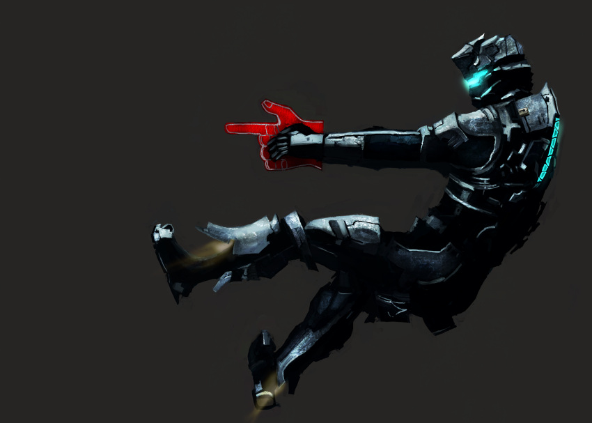 armor, dead_space, dead_space_2, foam_finger, glowing, glowing_eyes, helmet, highres, isaac_clarke, male, pointing, rhodotorura, science_fiction, solo, spoilers