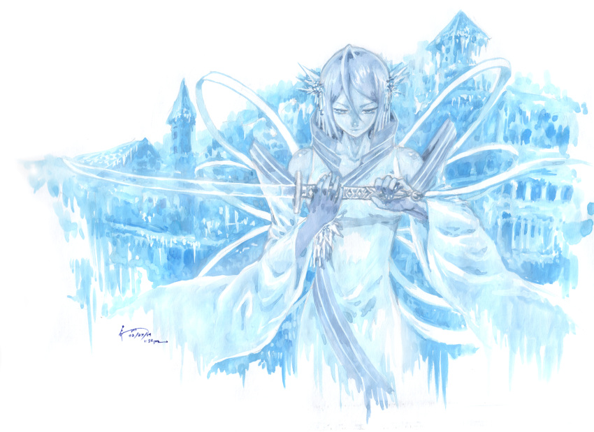 1girl, 2014, absurdres, bankai, bleach, bleach:_sennen_kessen-hen, blue_hair, blue_skin