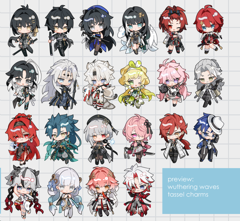 6+boys, 6+girls, aalto_(wuthering_waves), ahoge, animal_ears, aqua_eyes, asymmetrical_clothes, baizhi_(wuthering_waves)