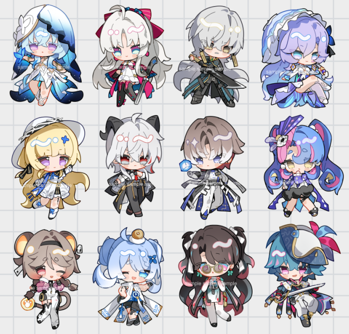 3boys, 6+girls, aqua_eyes, black_horns, black_pants, blue_eyes, blue_hair, blue_veil