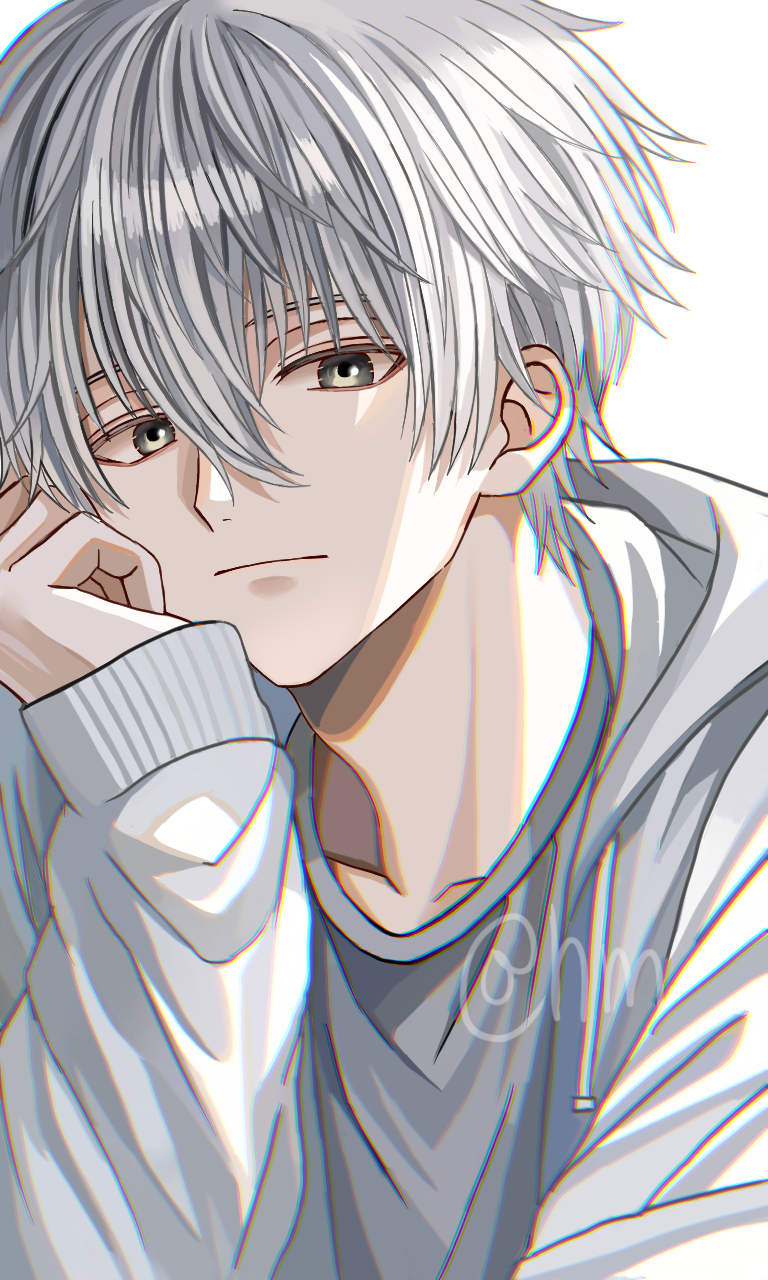 1boy, alternate_eye_color, alternate_hair_color, closed_mouth, grey_eyes, grey_hair, hair_between_eyes, highres