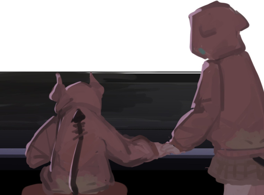2girls, asakura_karen_(heaven_burns_red), dual_persona, heaven_burns_red, hood, hood_up, hooded_jacket, instrument
