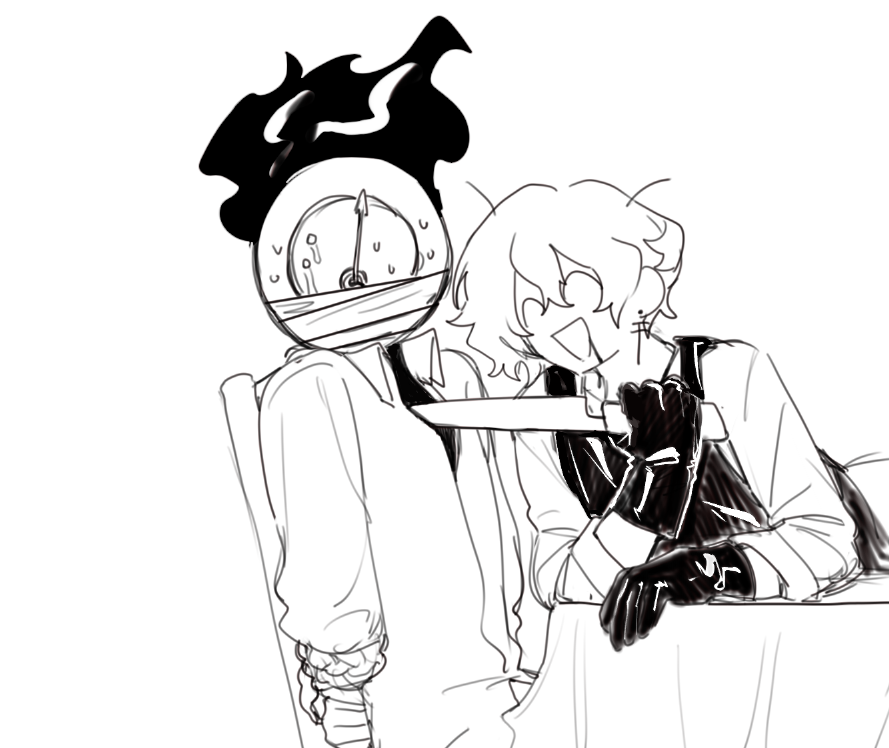 1boy, 1other, ^_^, ^q^, apron, arms_behind_back, bound, bound_arms