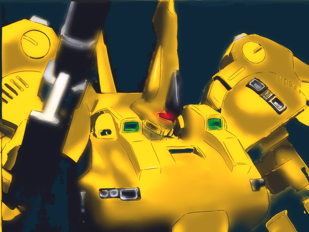 beam_rifle, bun_(artist), gun, gundam, mecha, no_humans, pedophilian_onanist, solo