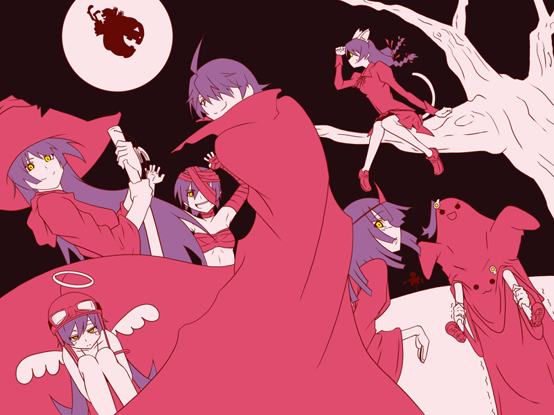 angel_wings, animal_ears, araragi_karen, araragi_koyomi, araragi_tsukihi, bakemonogatari, bandage, bandage_over_one_eye