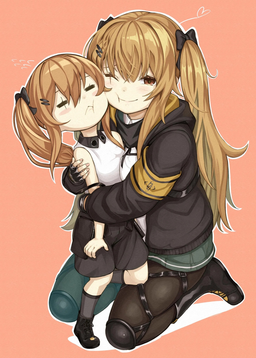 1girl, girls_frontline, hug, lenna_(girls'_frontline_2), long_hair, scar_across_eye, scar_on_face, ump9_(girls_frontline)