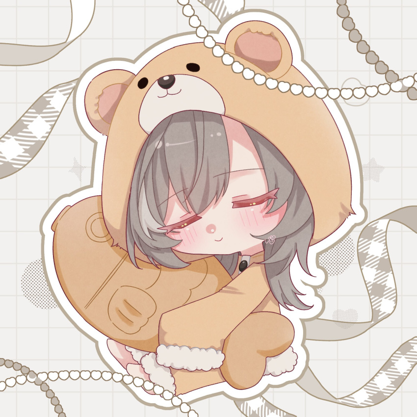 1girl, adapted_costume, animal_hood, artist_name, assault_lily, barefoot, bear_hood, blush