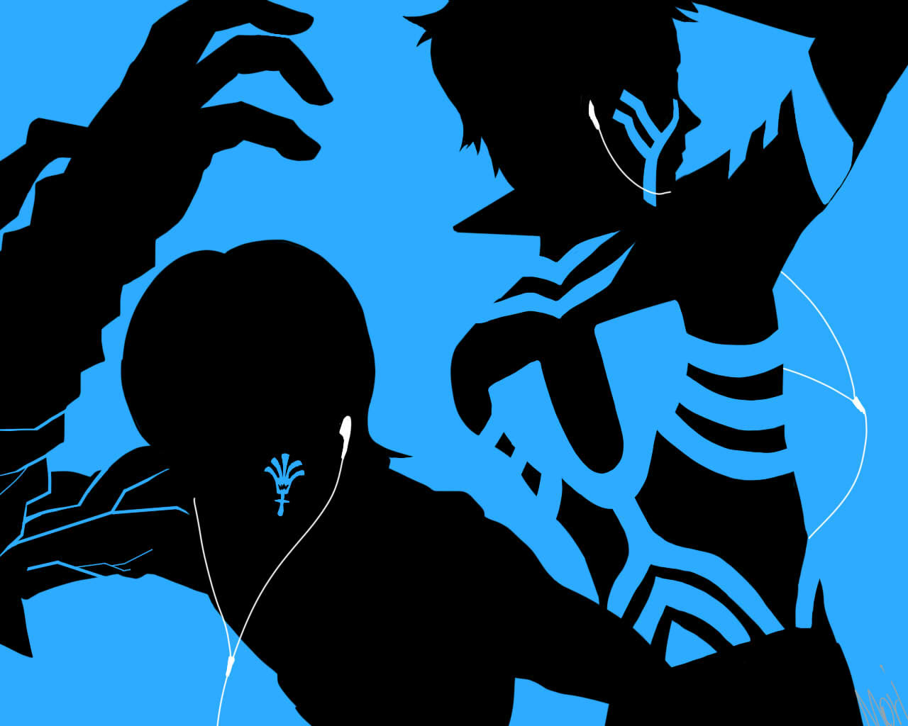 digital_devil_saga, headphones, hitoshura, ipod_ad, moriririnn, serph, shin_megami_tensei_iii:_nocturne, silhouette