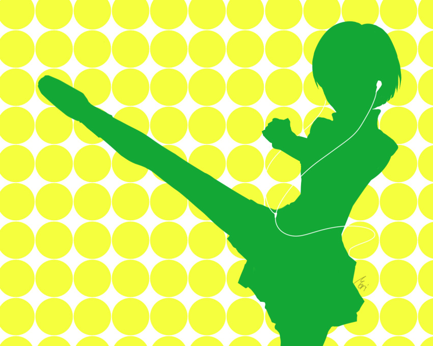 headphones, ipod_ad, kicking, moriririnn, persona, persona_4, satonaka_chie, silhouette