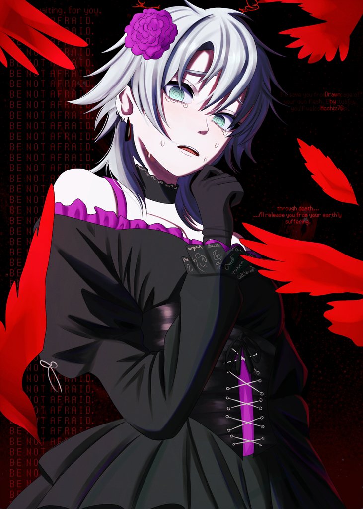 1girl, black_choker, black_corset, black_dress, black_gloves, chainsaw_man, choker, corset