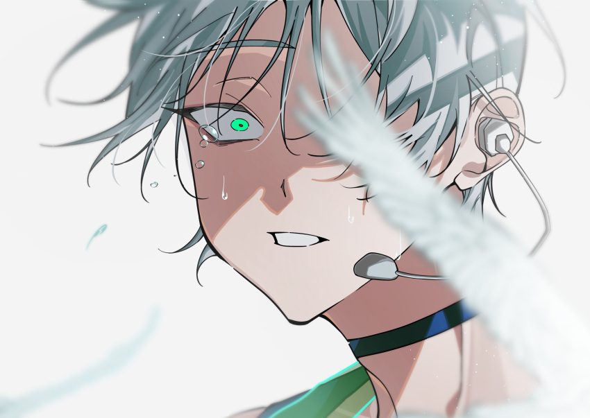 1boy, absurdres, alien_stage, aqua_eyes, bird, black_choker, choker, commentary
