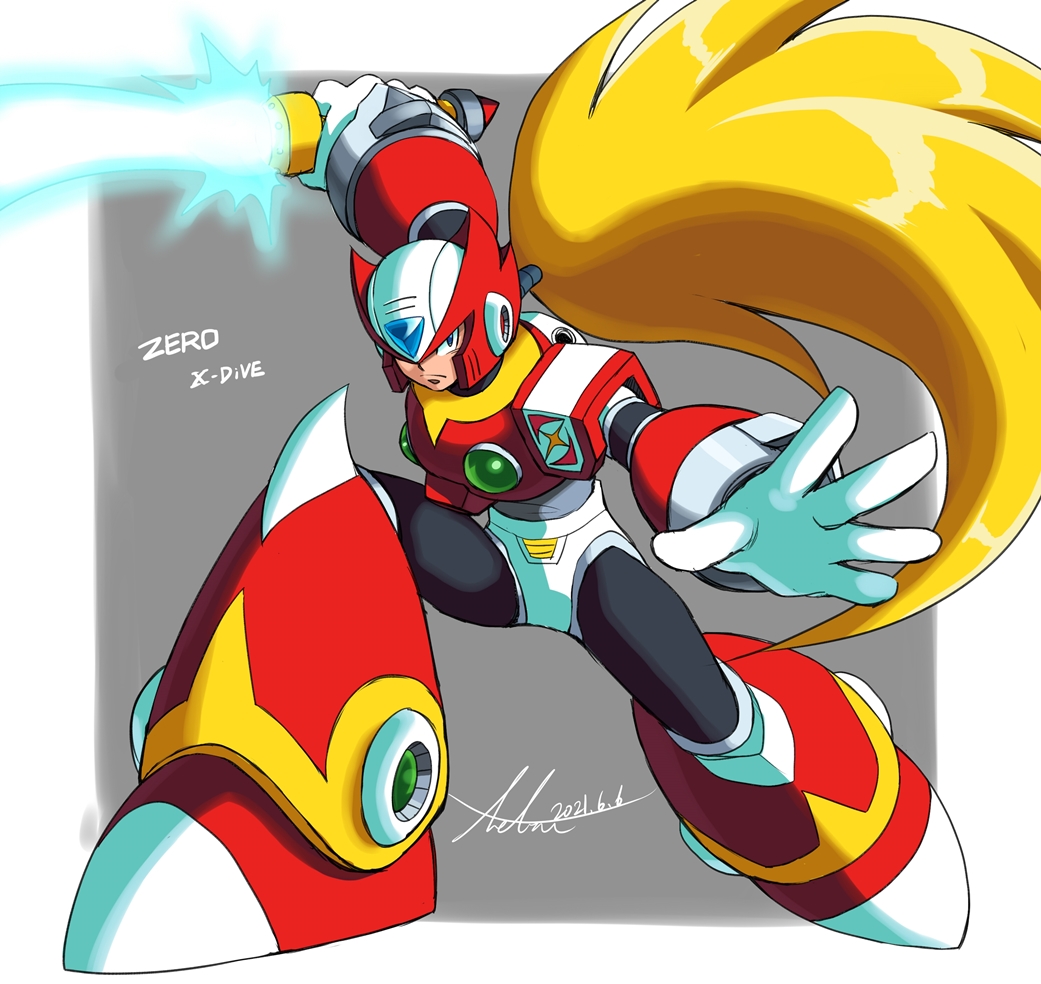 1boy, android, armor, blonde_hair, blue_eyes, chest_jewel, energy_sword, forehead_jewel
