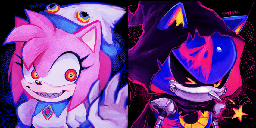 >_o, 1boy, 1girl, 9474s0ul, amy_rose, animal_ears, animal_nose, boo_(sonic)