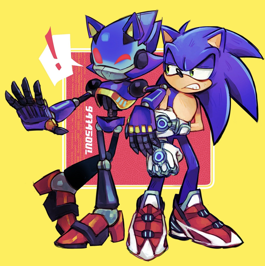 !, 2boys, 9474s0ul, animal_ears, annoyed, armor, blue_armor, blue_fur