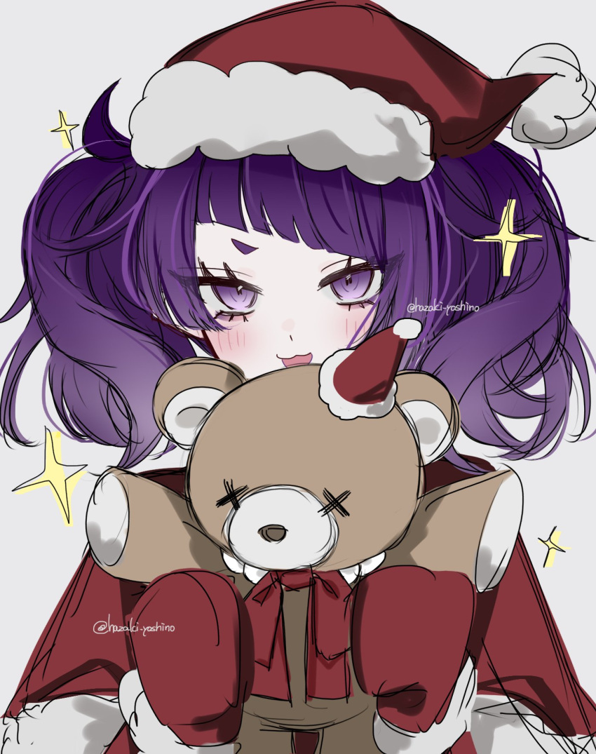 1girl, :3, blush, capelet, diagonal_bangs, fur-trimmed_capelet, fur-trimmed_gloves, fur-trimmed_headwear