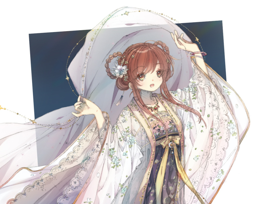 1girl, ahodumi, bow, braid, braided_hair_rings, brown_hair, chinese_clothes, daxiushan