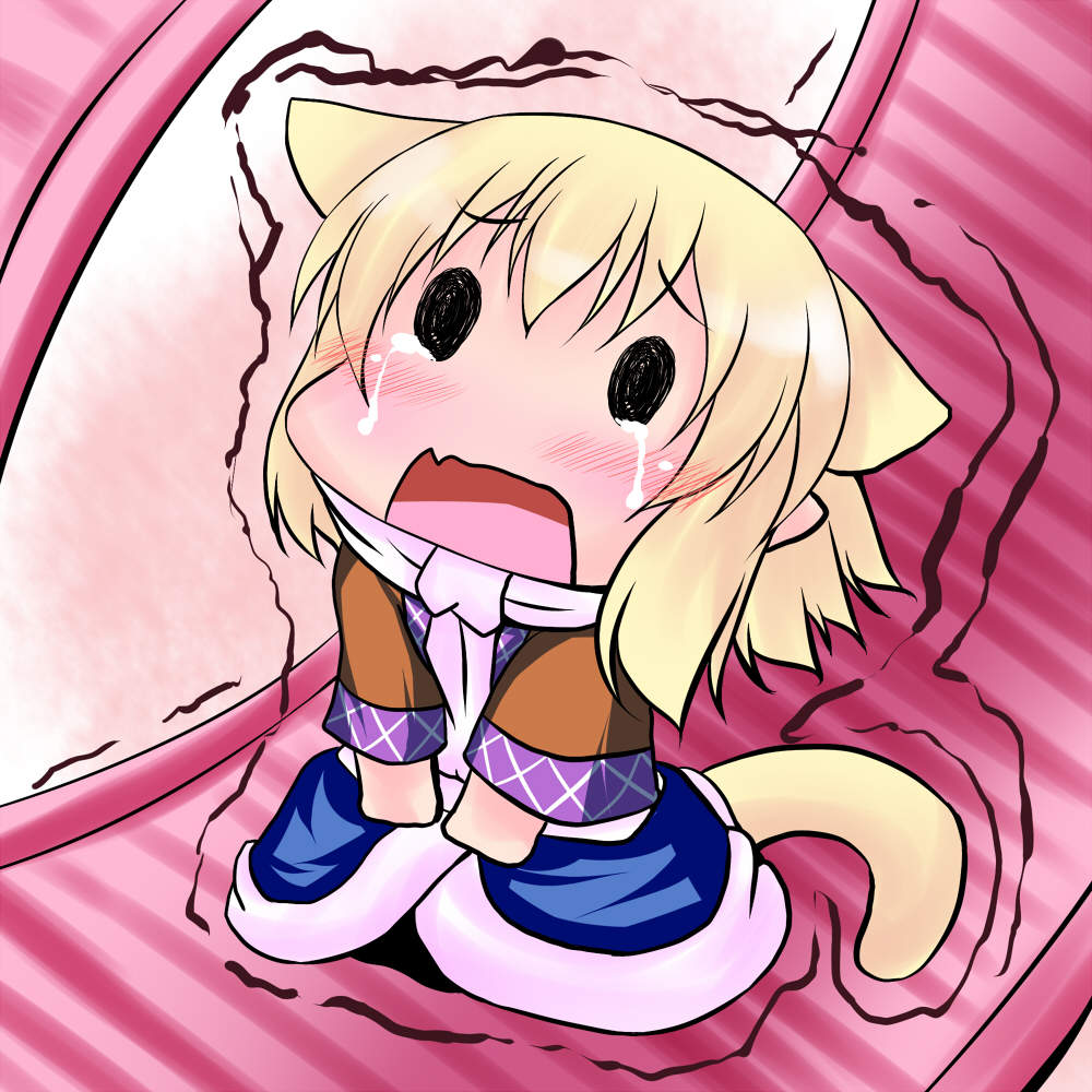 animal_ears, blonde_hair, cat_ears, cat_tail, chair, chibi, extra_ears, hoshizuki_(seigetsu)