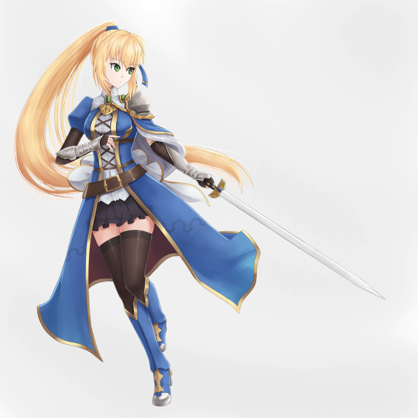 1girl, azteriamn, blonde_hair, eternal_senia, eternal_senia_2:hydrangea_after_the_rain, gauntlets, green_eyes, highres