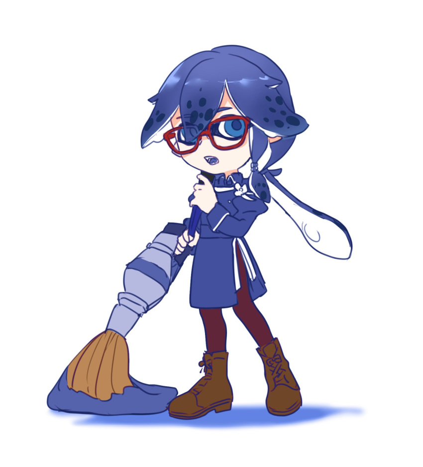 1girl, amyucheu, blue_eyes, blue_hair, blue_jacket, blue_tongue, boots, brown_pantyhose