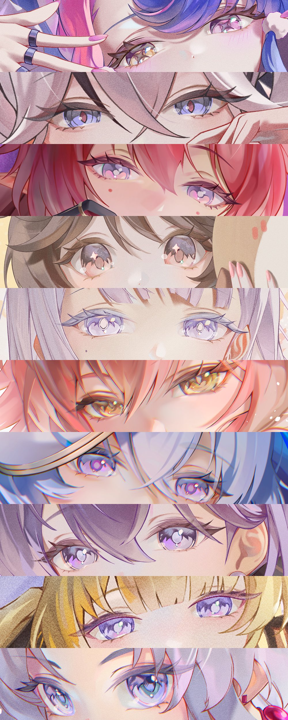 6+girls, absurdres, blonde_hair, blue_eyes, blue_hair, brown_eyes, brown_hair, camellya_(wuthering_waves)