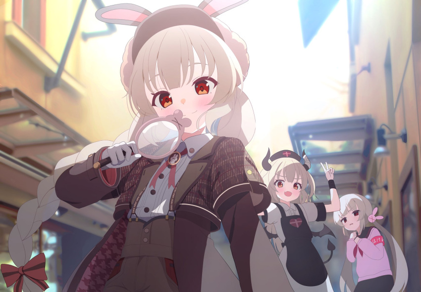:d, akiyuki_nagi, animal_ears, apron, bandaged_horn, bandaged_wrist, bandages, black_apron