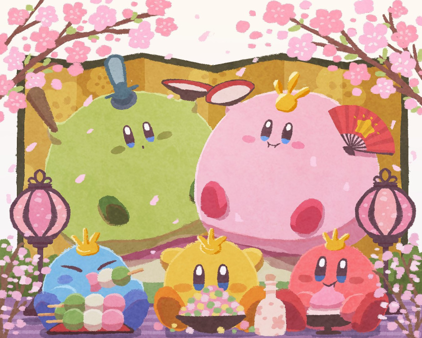 :i, blue_eyes, blue_skin, blush_stickers, cherry_blossoms, closed_eyes, closed_mouth, colored_skin