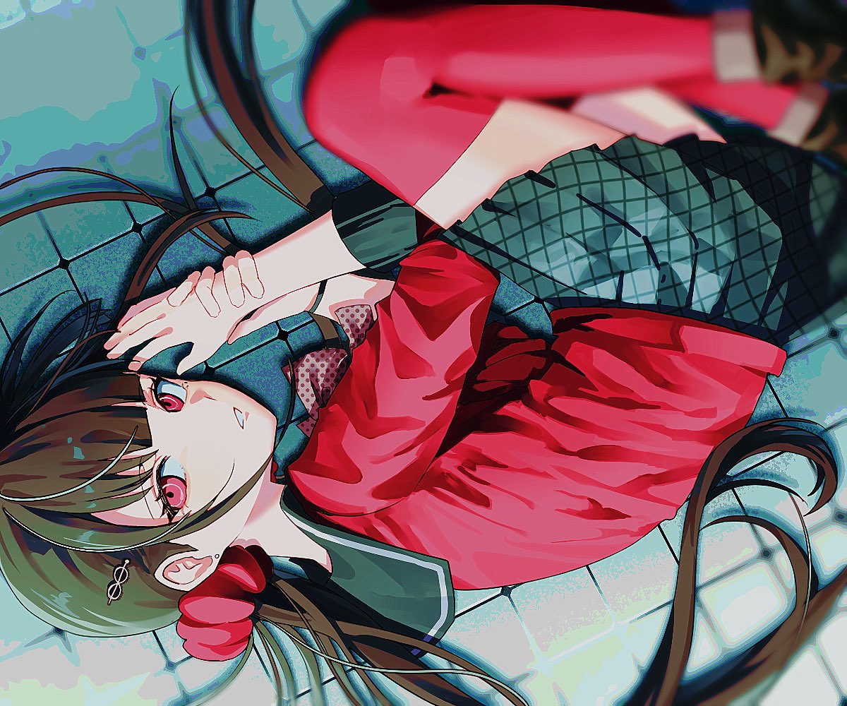1girl, blunt_bangs, brown_hair, cotolu, danganronpa_(series), danganronpa_v3:_killing_harmony, hair_ornament, hair_scrunchie