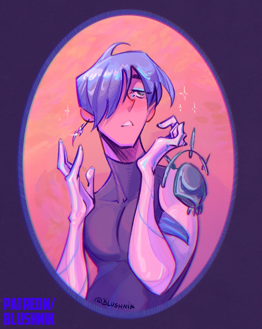 1boy, absurdres, ahoge, artist_name, black_turtleneck, blue_border, blue_eyeliner, blue_eyes