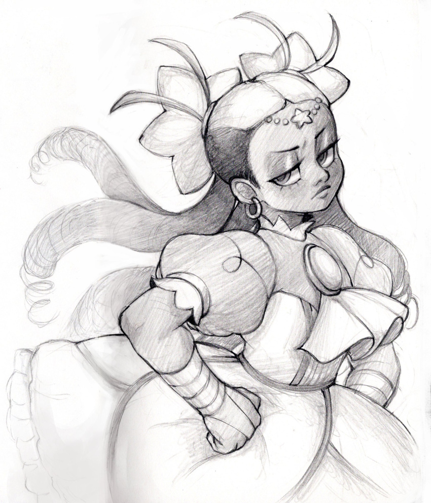 1girl, absurdres, aika_(kiana_mai), dreadlocks, dress, frown, hands_on_own_hips, highres