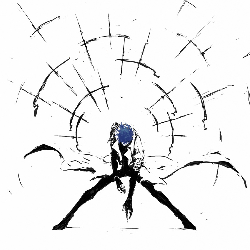 1boy, abstract, abstract_background, age_progression, aidonotknow, blending, blue_hair, coat