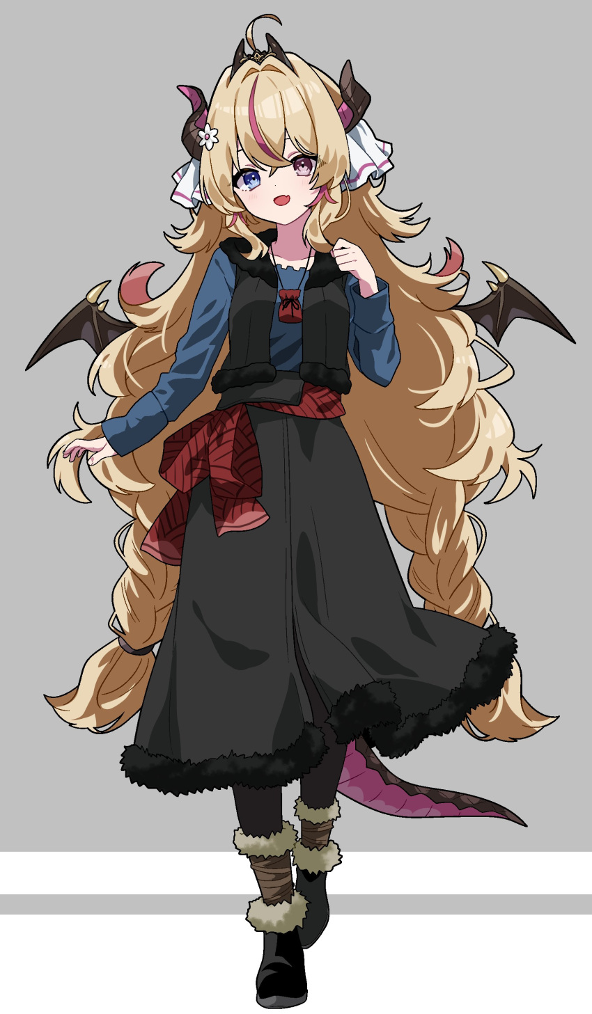 1girl, :d, absurdres, black_shoes, black_skirt, black_vest, blonde_hair, blue_eyes