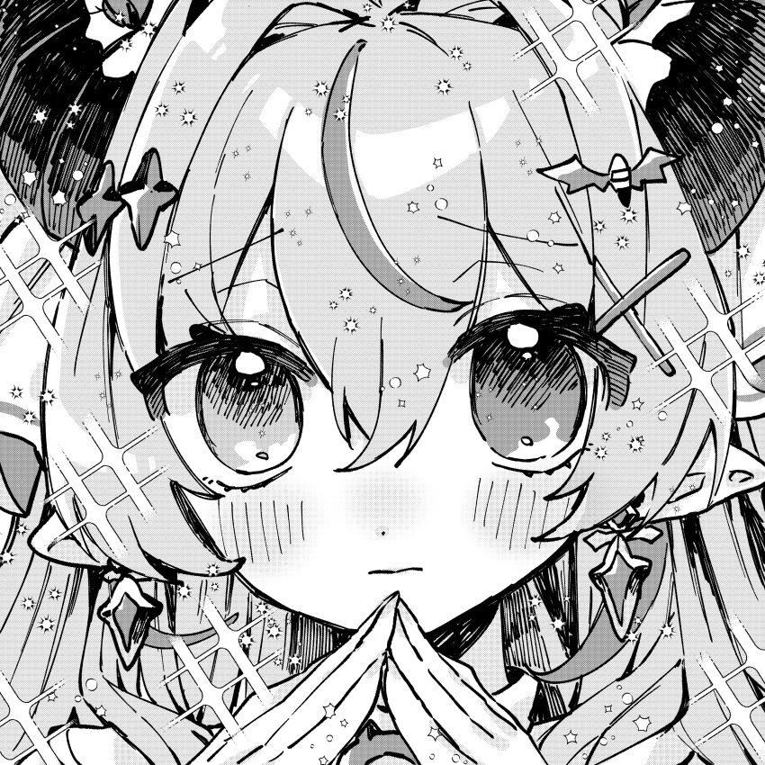 1girl, :|, absurdres, blush, closed_mouth, commentary, commission, dot_nose