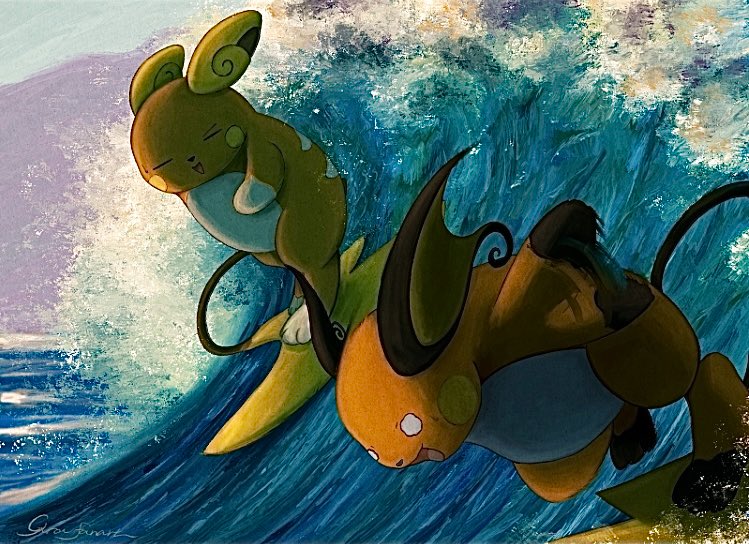 alolan_raichu, closed_eyes, dot_nose, falling, gyura, motion_blur, mountain, no_pupils
