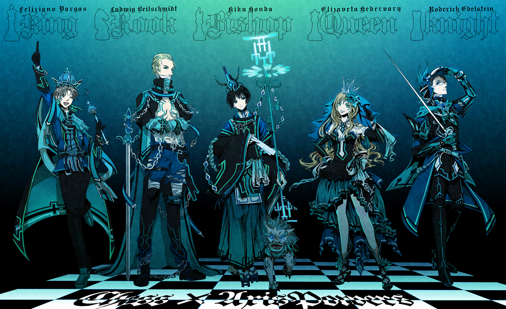 4boys, ahoge, armor, austria_(hetalia), axis_powers_hetalia, bandages, belt, black_hair