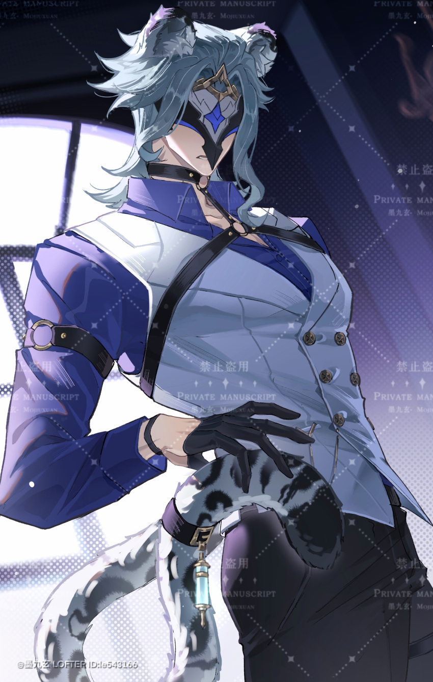 1boy, absurdres, animal_ear_fluff, animal_ears, arm_strap, artist_name, black_choker, black_gloves